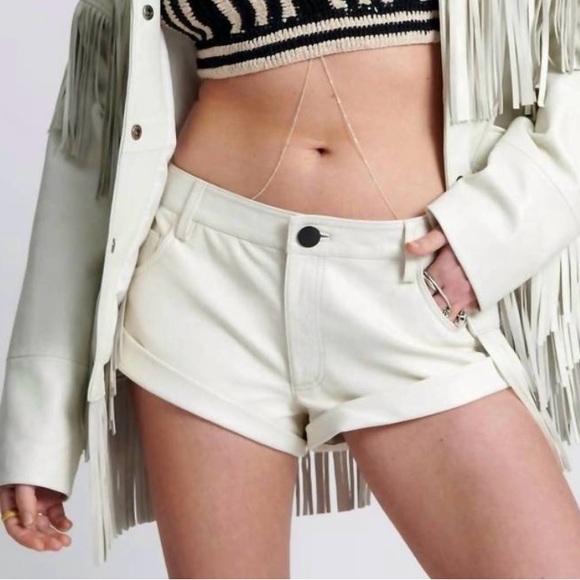 One Teaspoon Bandits Low Waist Chaos Walking Leather Shorts - White - Picture 2 of 12
